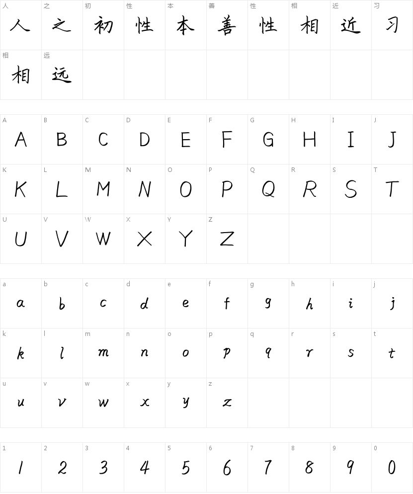 安景臣标准楷书的字符映射图