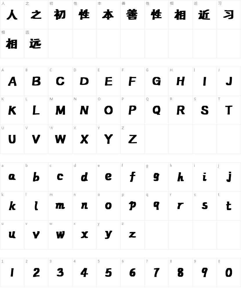 安景臣美术体的字符映射图