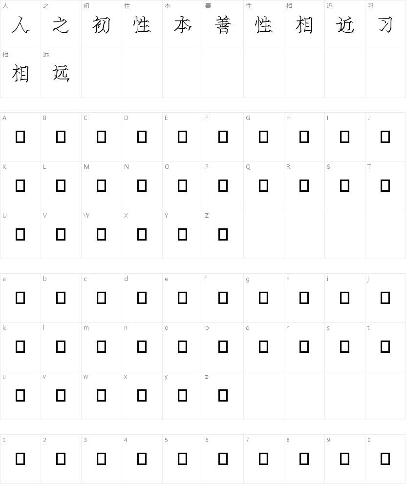 安景臣手书立体宋的字符映射图