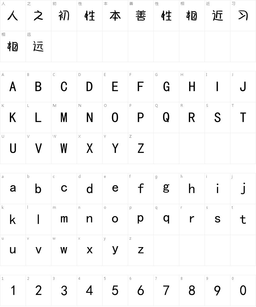 北半川随心体的字符映射图