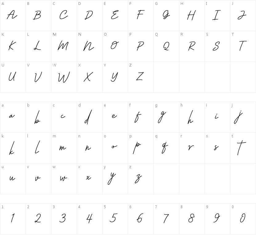 ZYENA Kindly Breeze的字符映射图