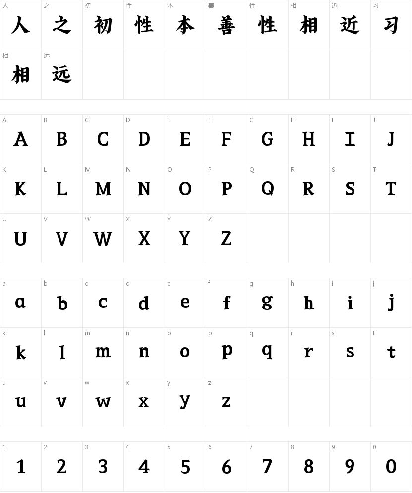 山海聚珍刻宋95W的字符映射图