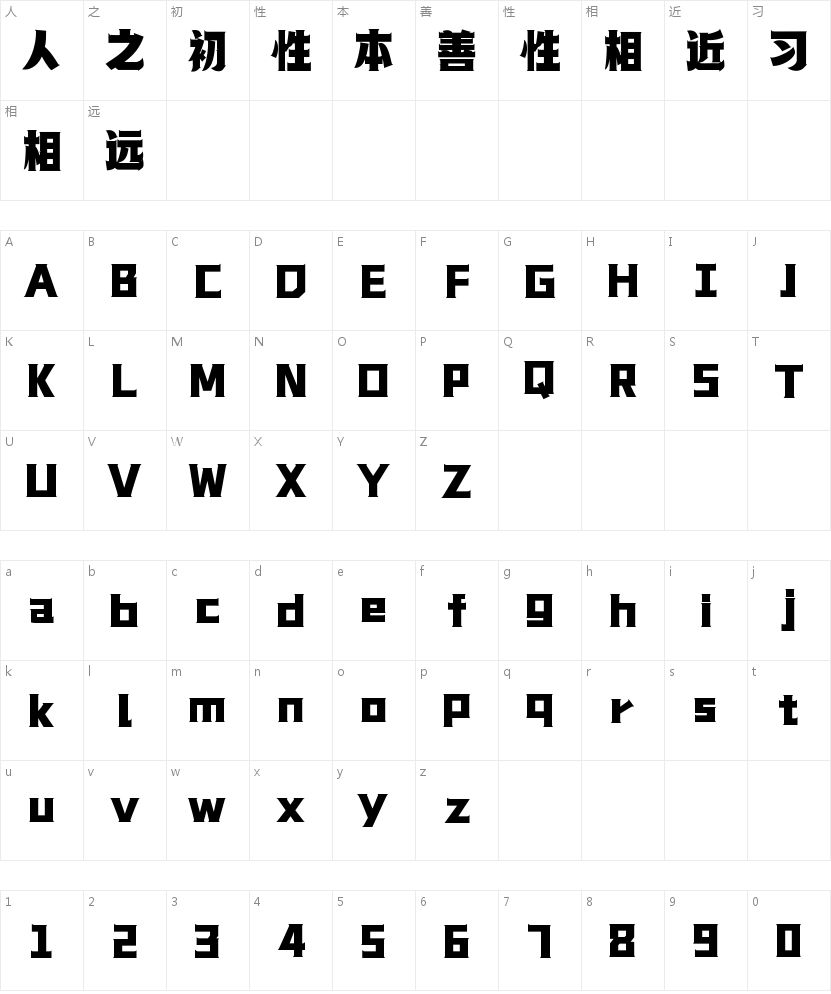 山海赛博哥特W的字符映射图