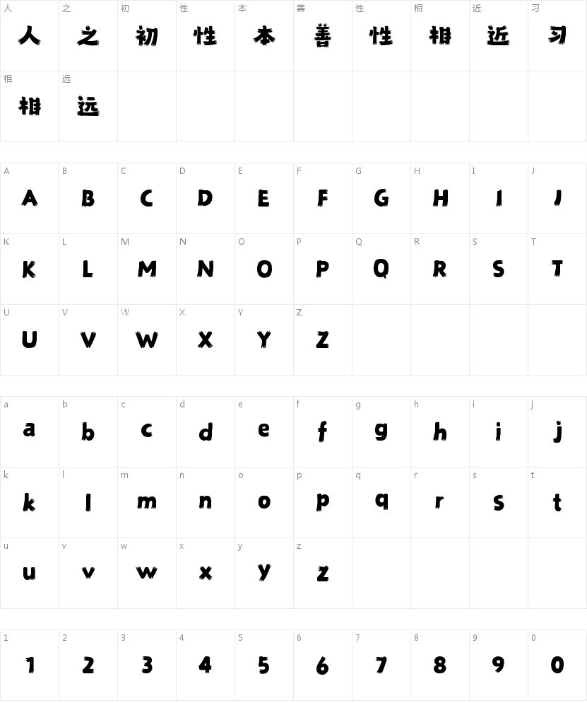 福芦抓抓体的字符映射图