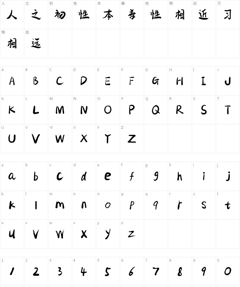 包参谋慧庭手写体2.0的字符映射图