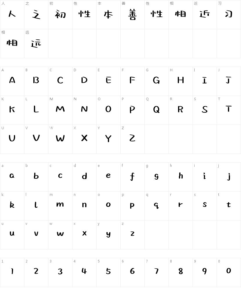 小兔泡泡软萌体 Regular的字符映射图