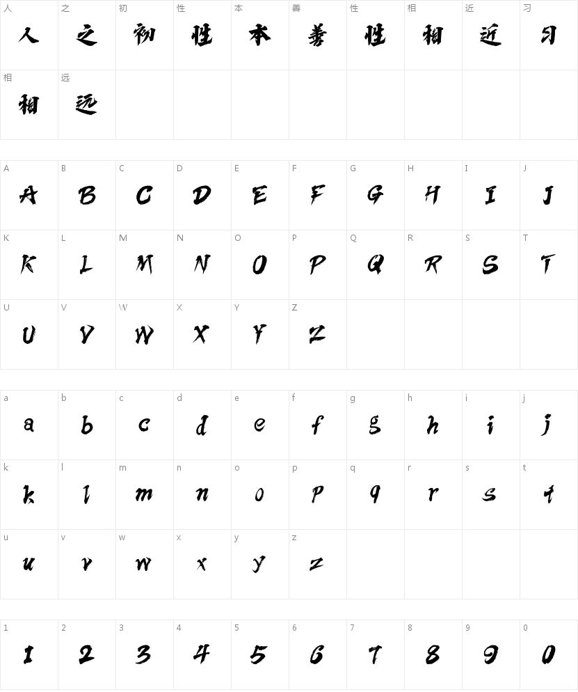 方正字迹-依然侠风体 简的字符映射图
