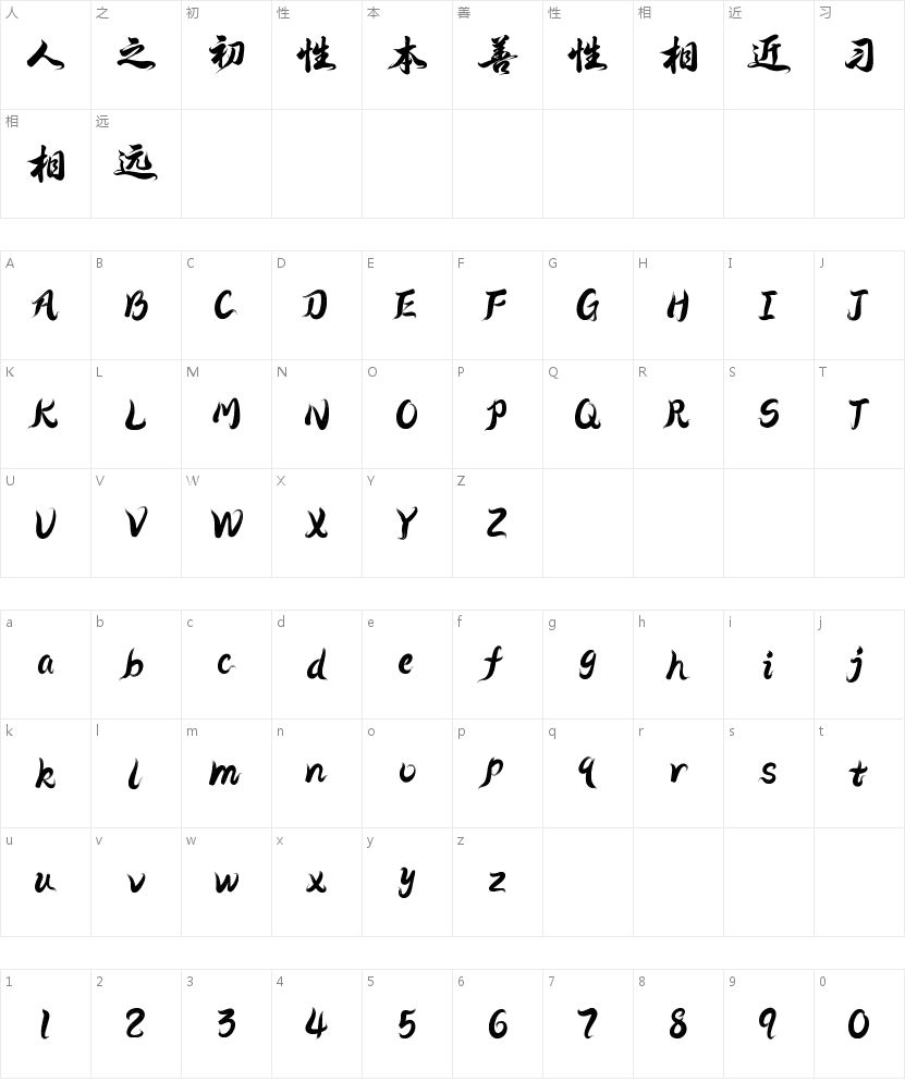 Aa火鸟行楷的字符映射图