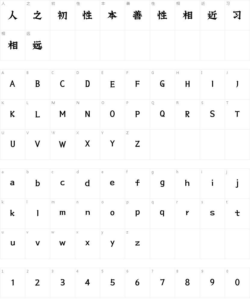 上首侠客体的字符映射图