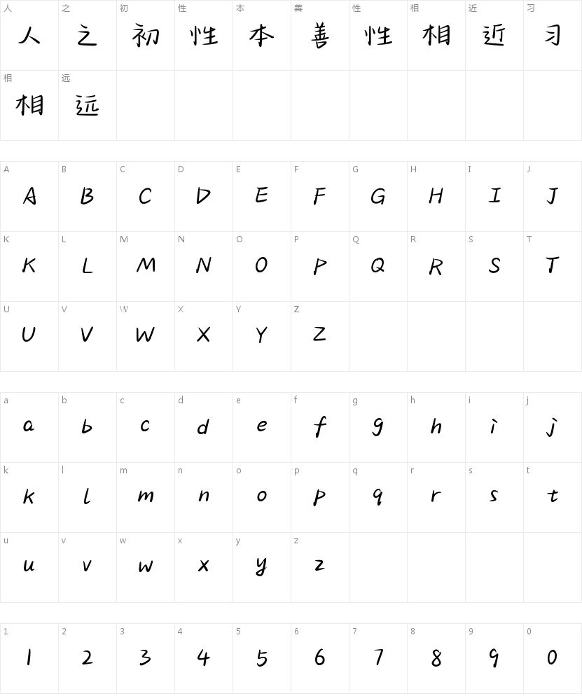 元气春日手札体 Light的字符映射图