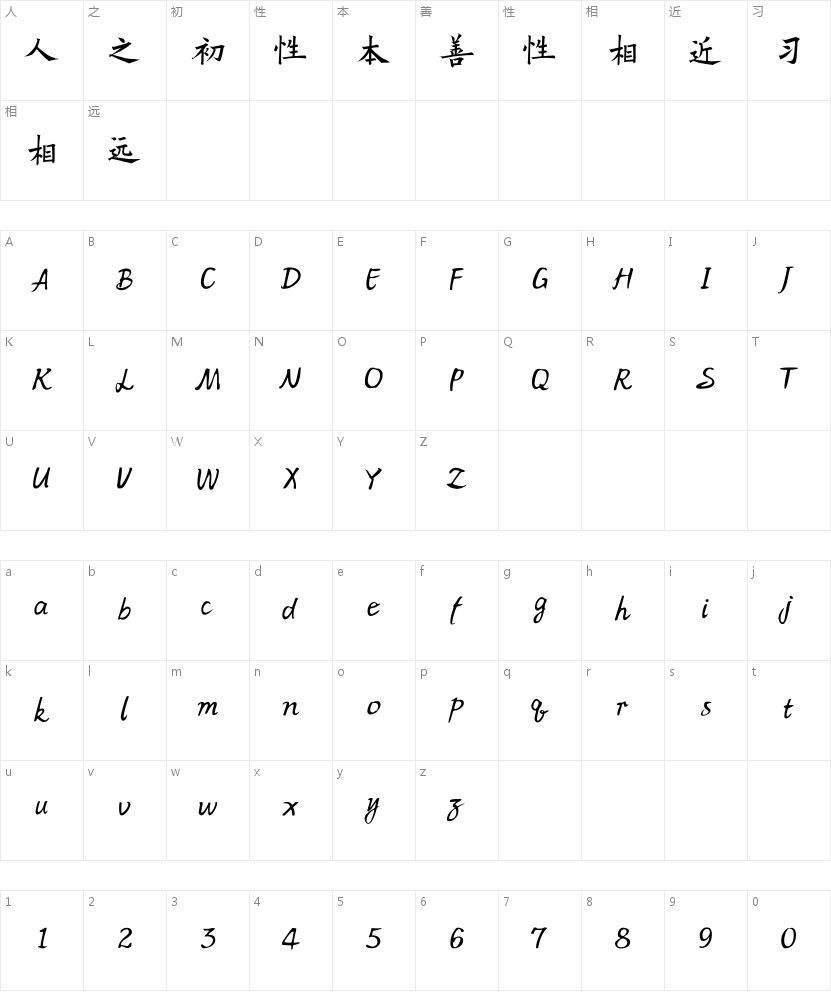 方正字迹-葆光楷书 简体的字符映射图