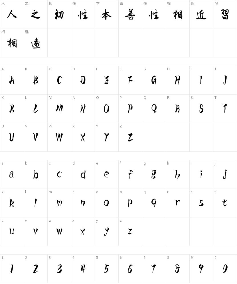汉标高清唐寅大字行楷的字符映射图