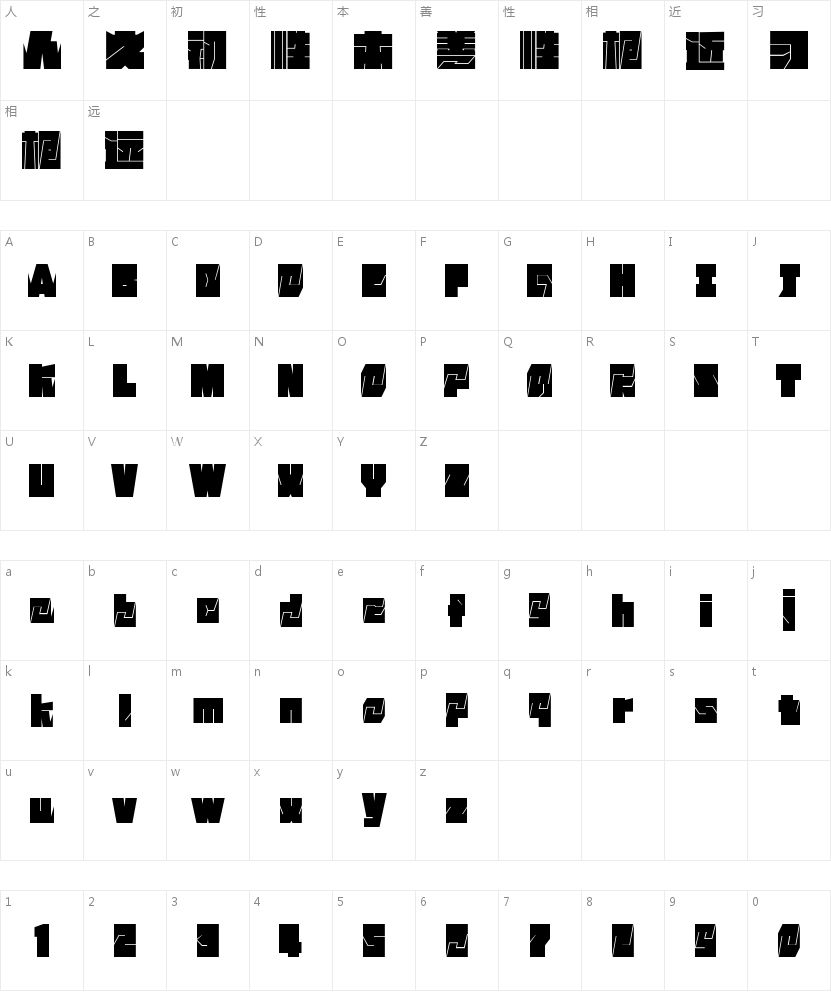 字语方黑体的字符映射图