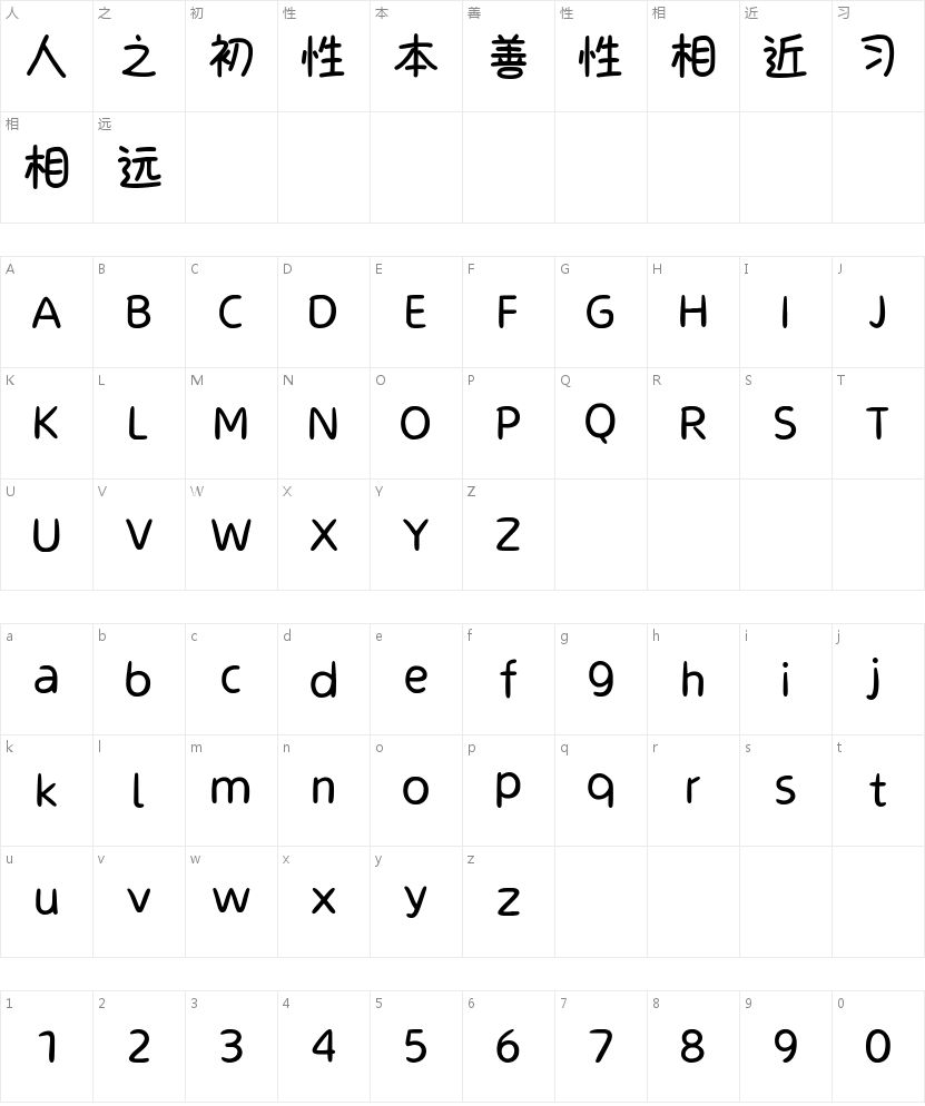 屁屁卡通体的字符映射图