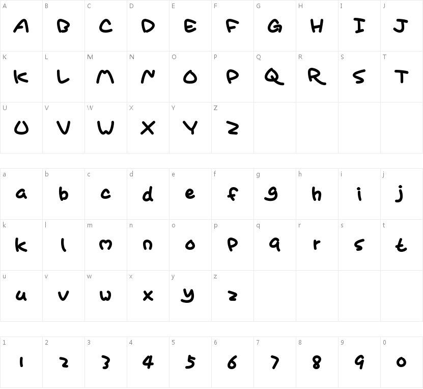 YEFONTPaws-Bold的字符映射图