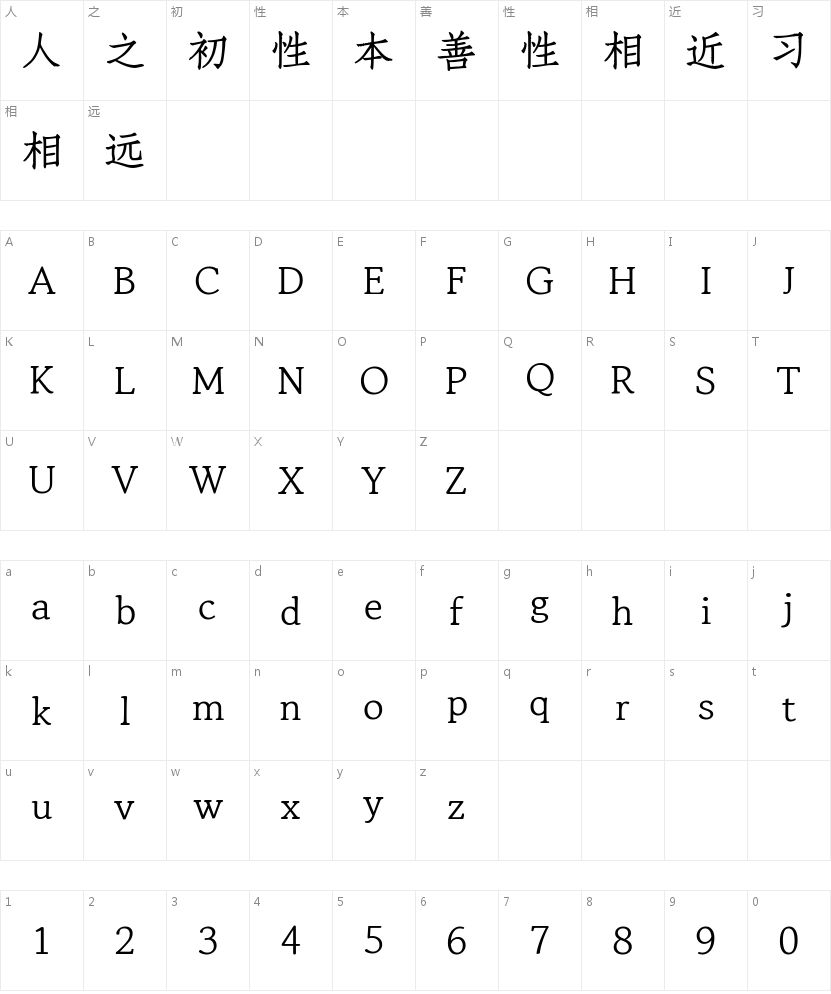 智枢仿宋的字符映射图