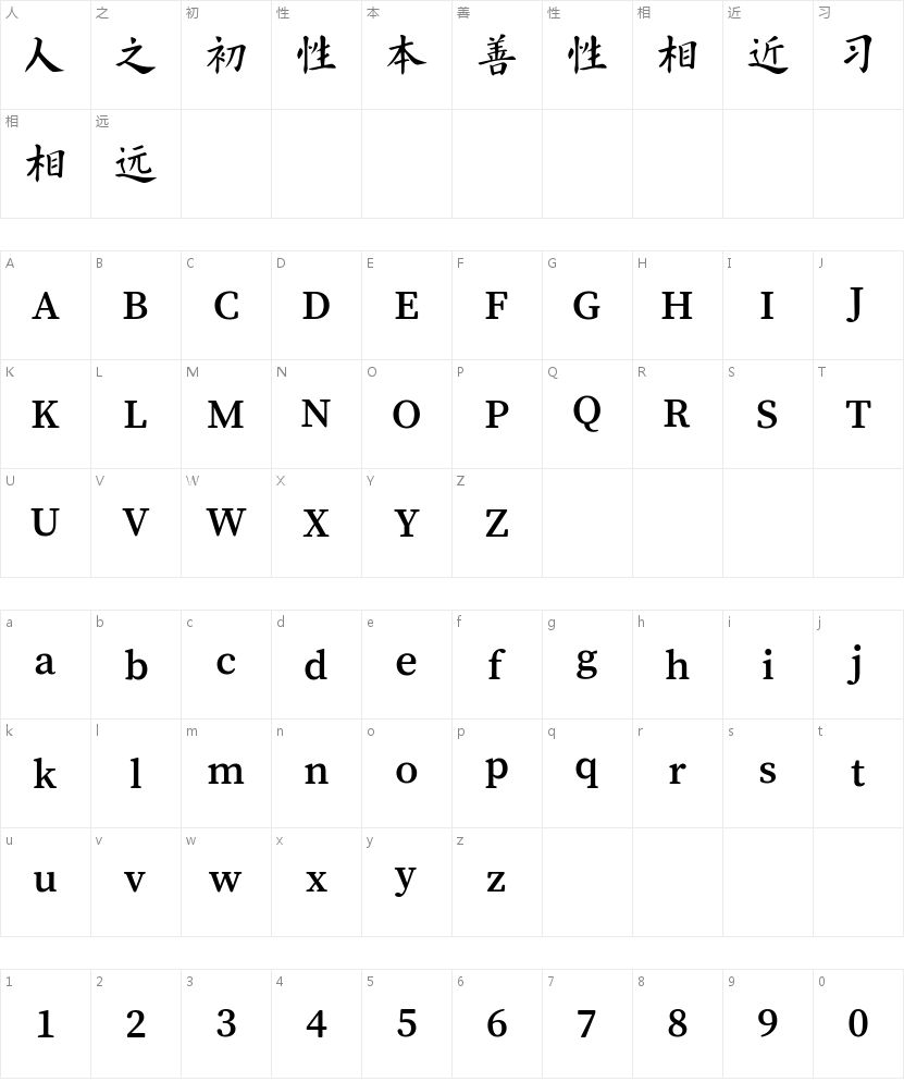 智枢墨染体的字符映射图