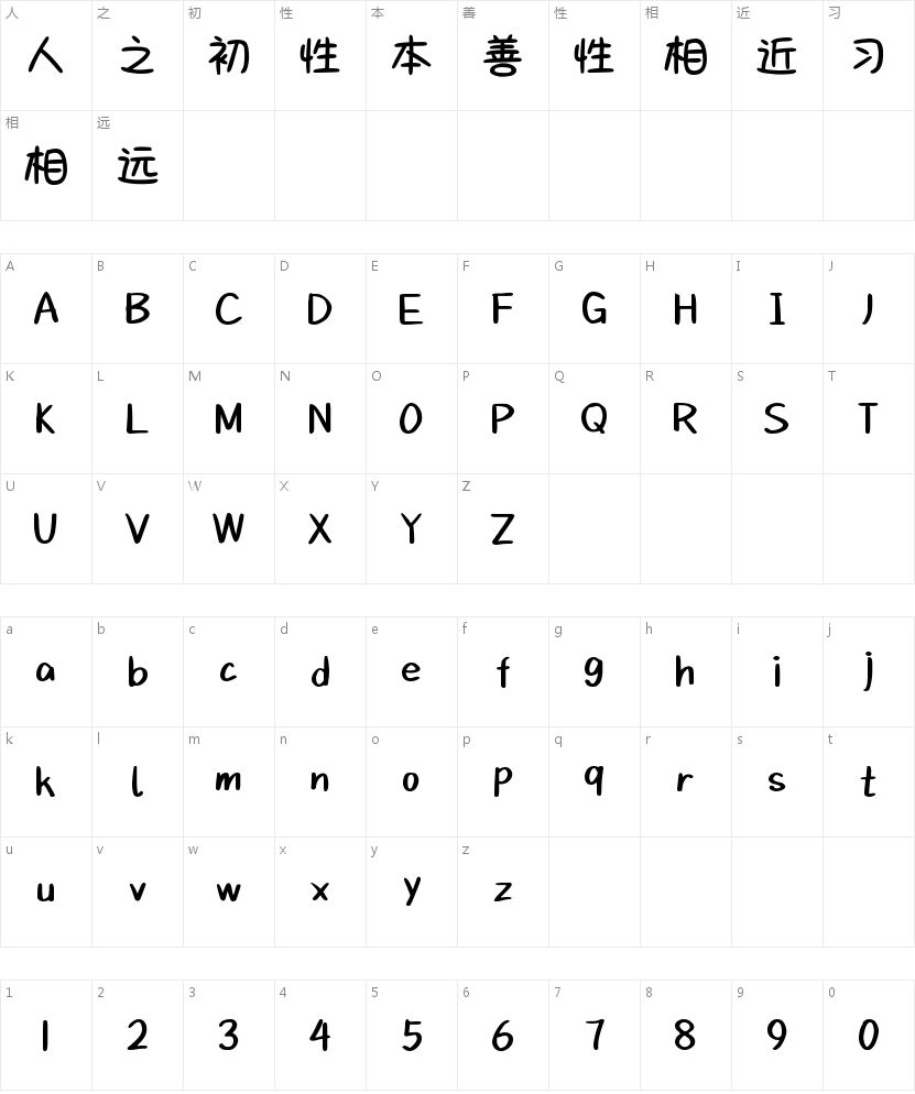 减速护眼可爱手书的字符映射图