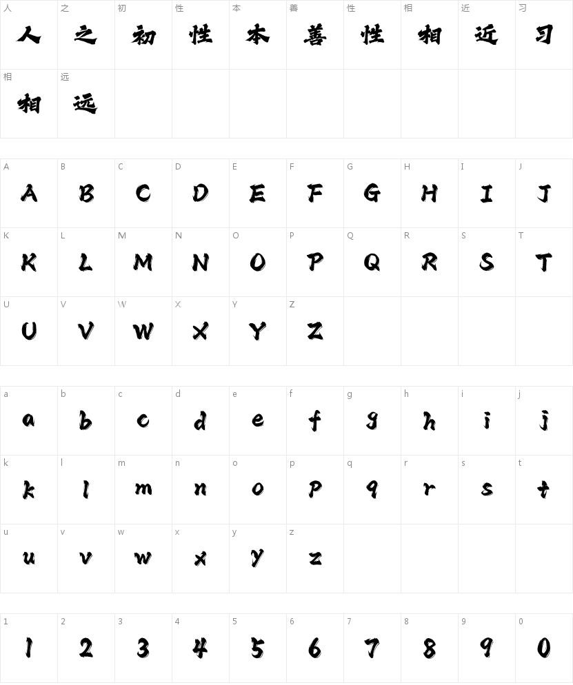 Aa浪客行的字符映射图