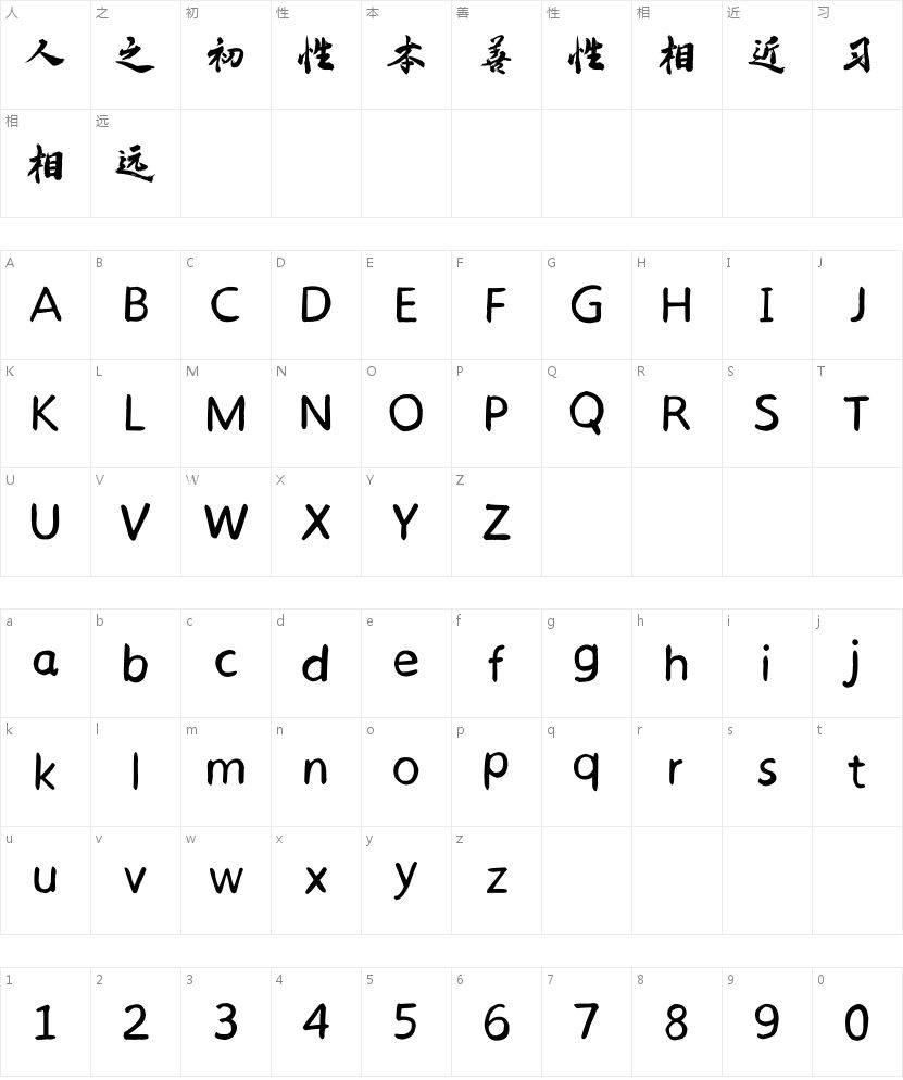 邯郸赵王体的字符映射图
