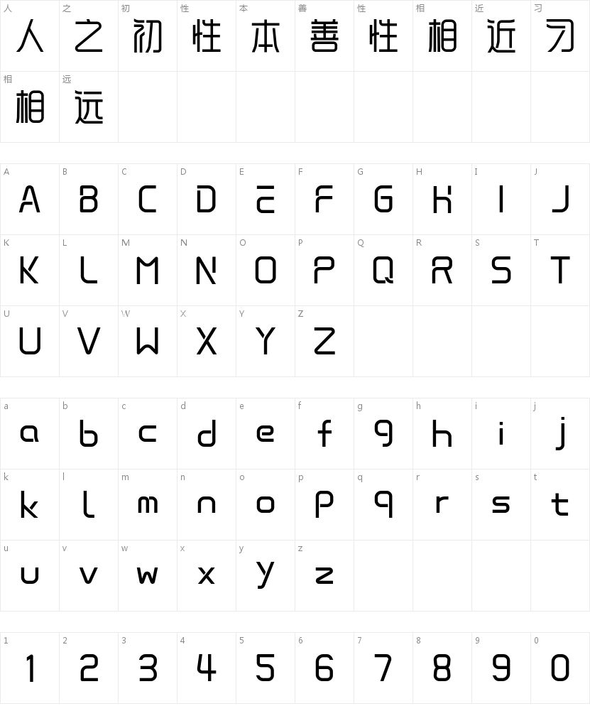 孟祥朝言柠体的字符映射图