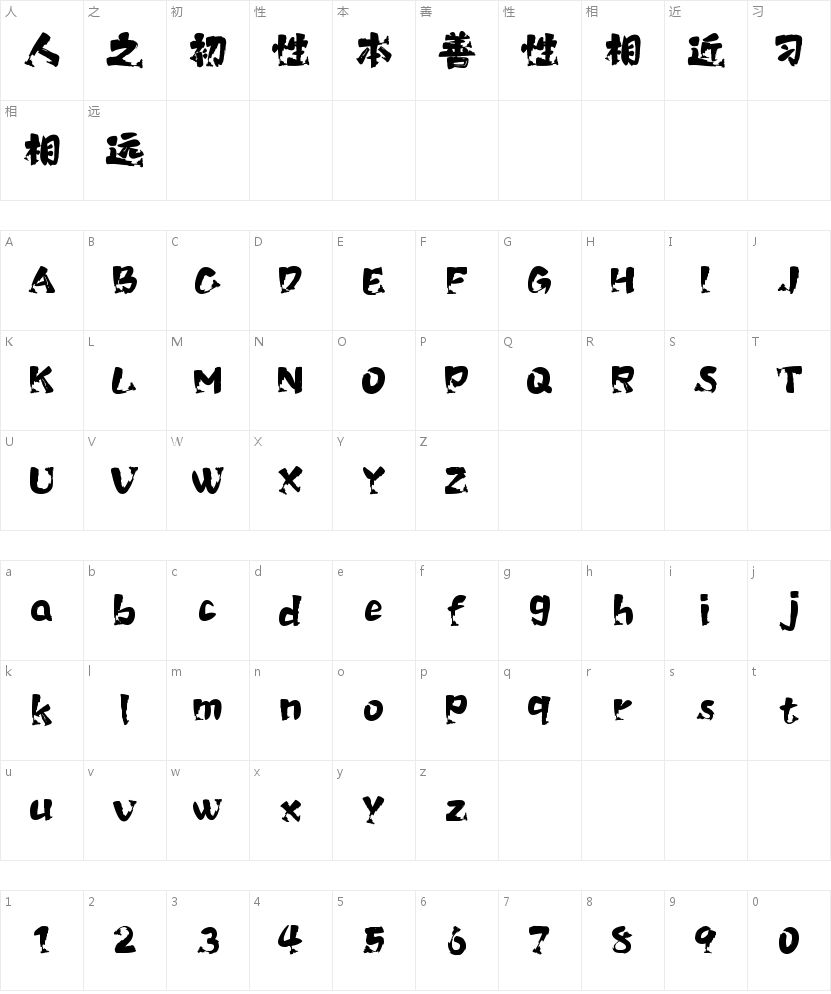 字语墨酣手书的字符映射图