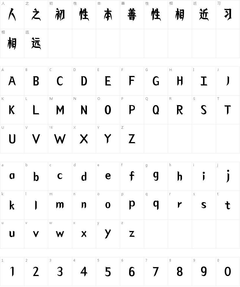 山海格桑卓玛W的字符映射图
