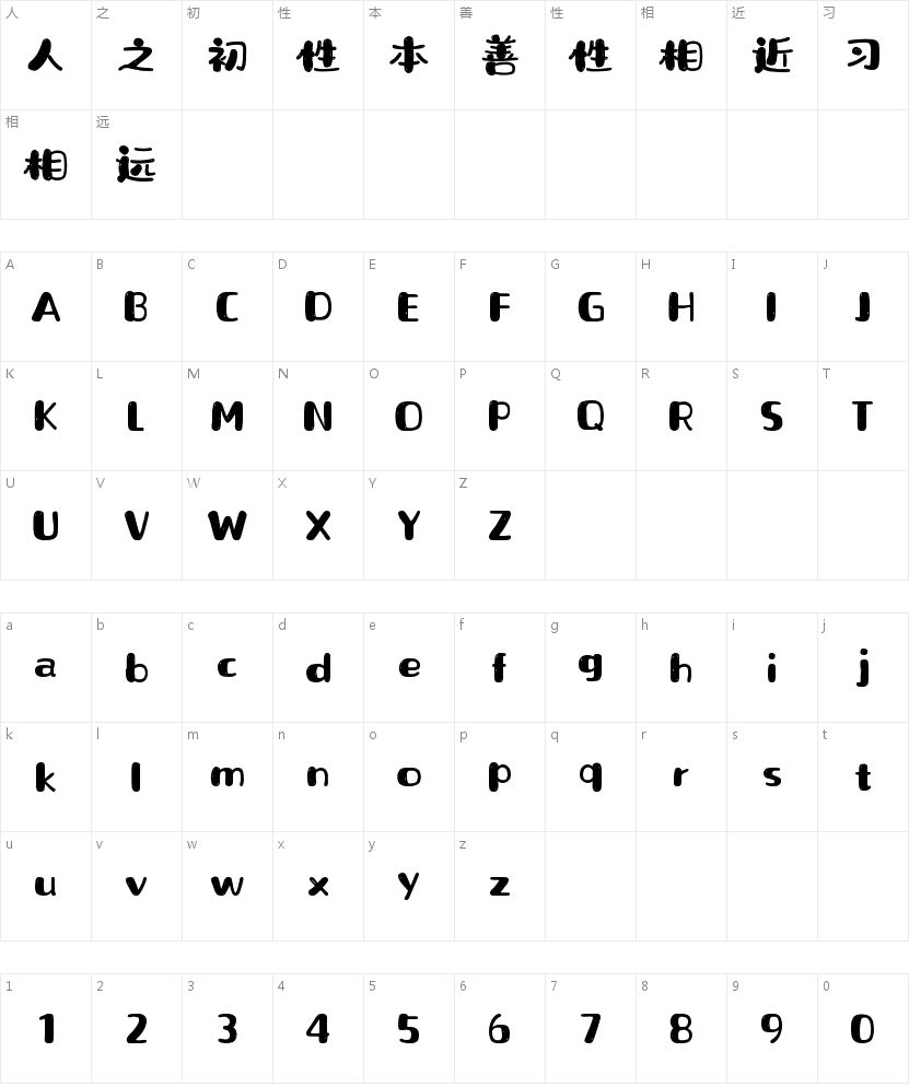 山海蜡笔小熊W的字符映射图
