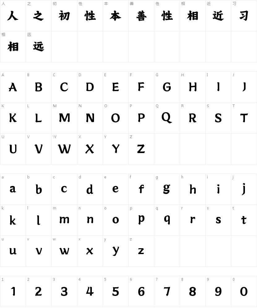 字魂宋刻楷体 W5的字符映射图
