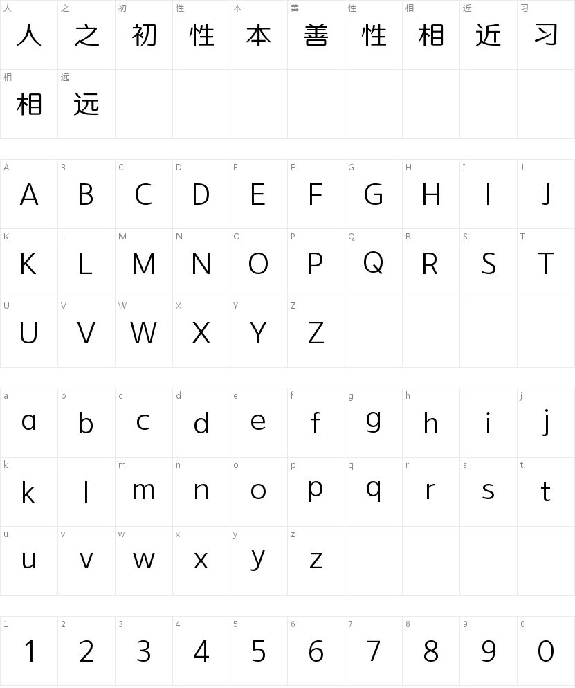 字魂荧智 W2的字符映射图