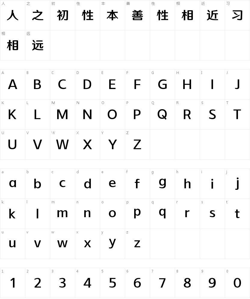字魂荧智 W4的字符映射图