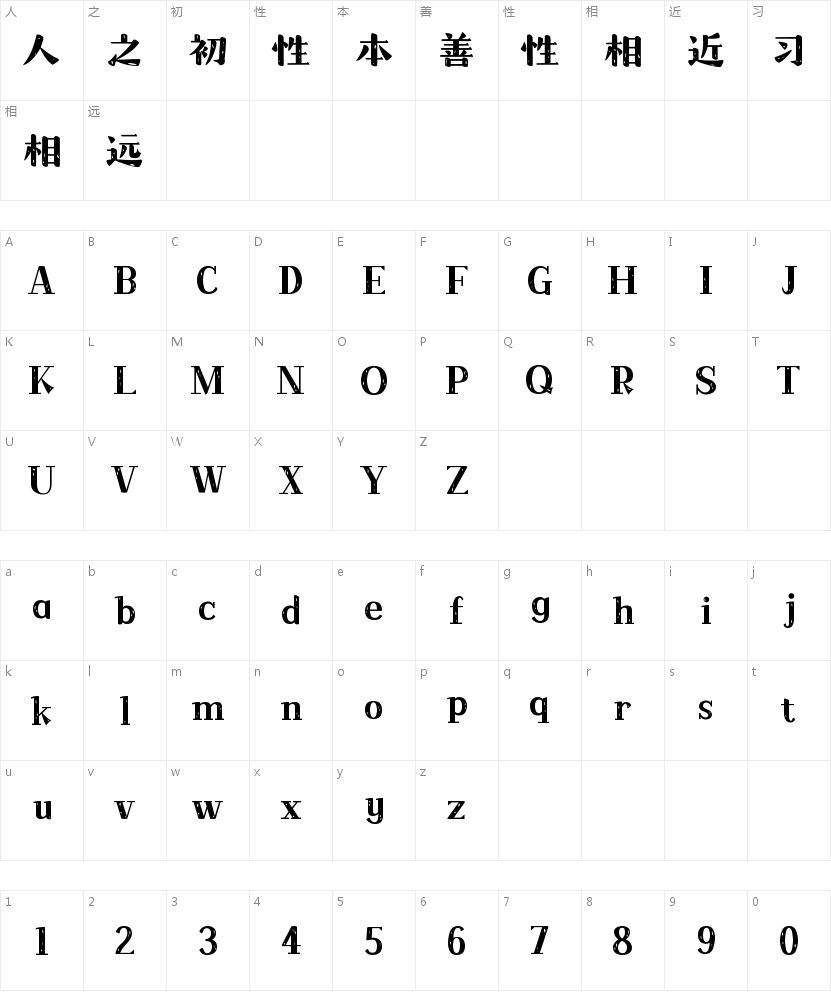 身上有点萌萌味的字符映射图