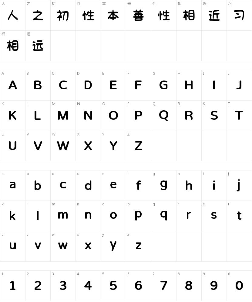 大萌爆漫体的字符映射图
