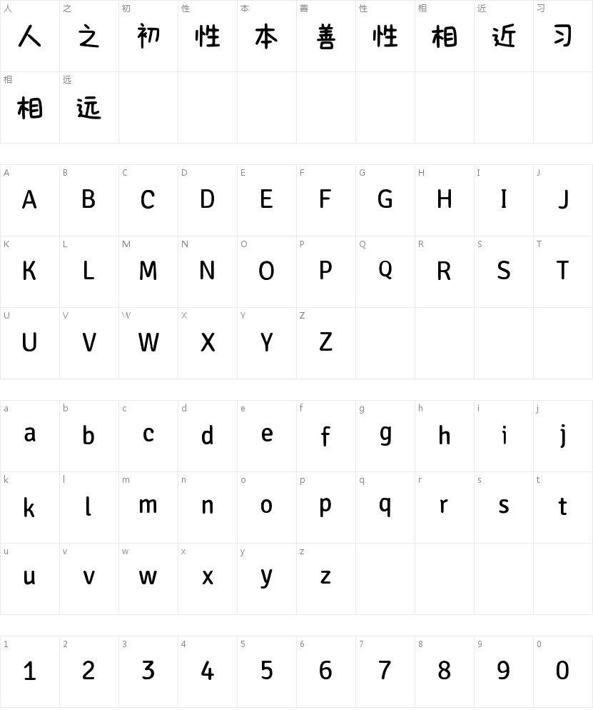 卡通跳跳体的字符映射图