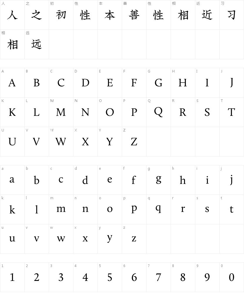 字悦聚珍仿宋的字符映射图