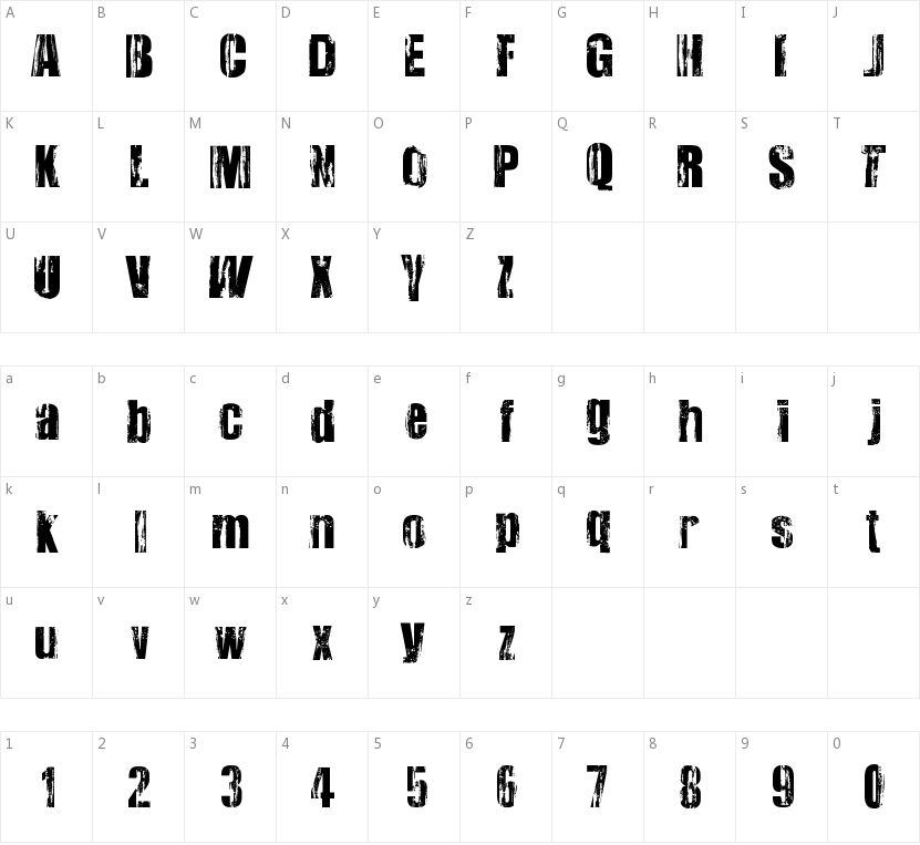 Very Damaged的字符映射图