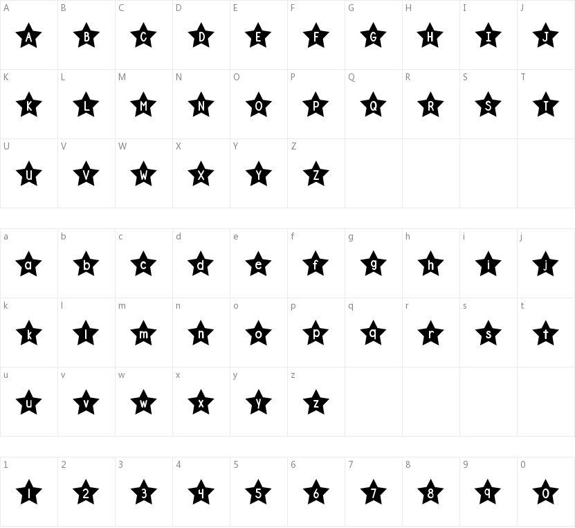 DJB Shape Up Stars的字符映射图