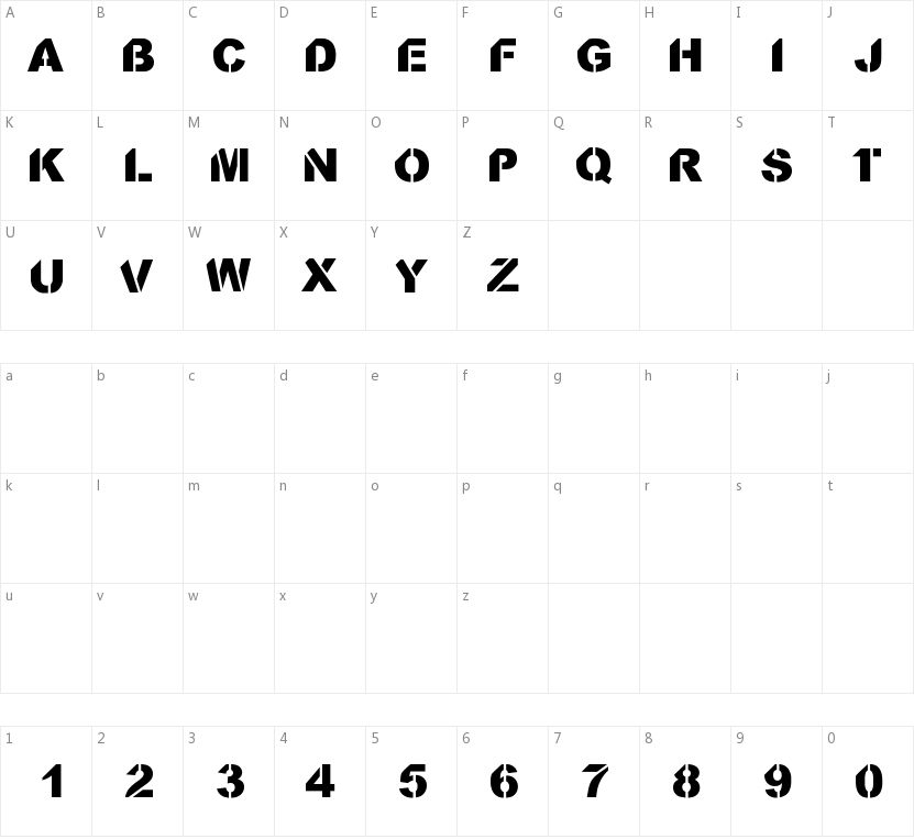 CF Stencil Orama的字符映射图