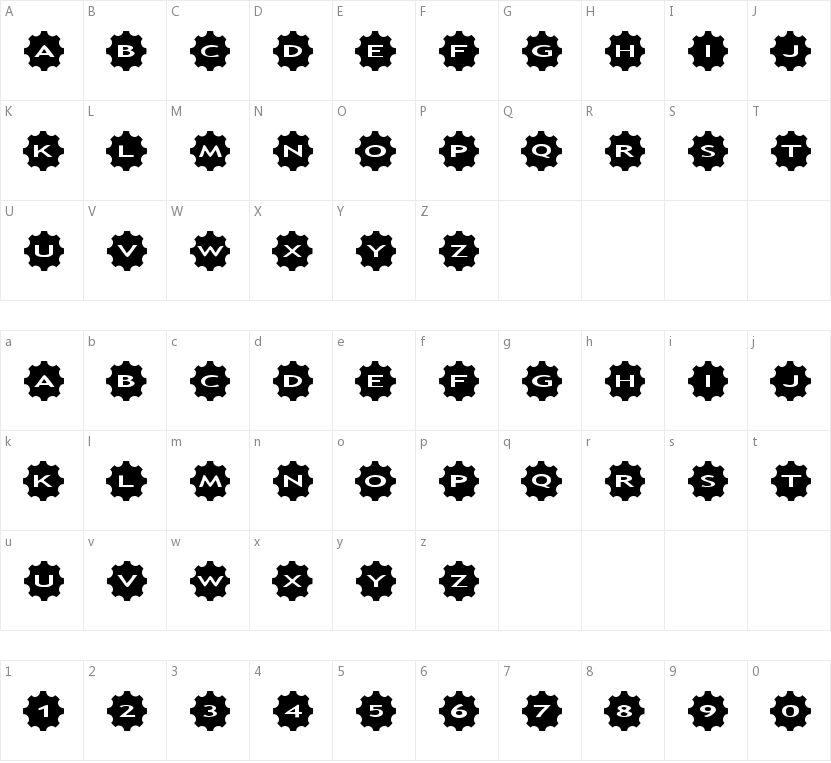 AlphaShapes Gears 3的字符映射图