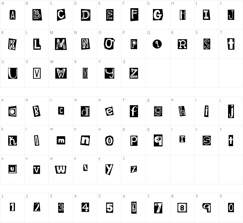 DJB Ransom Note Clipped的字符映射图