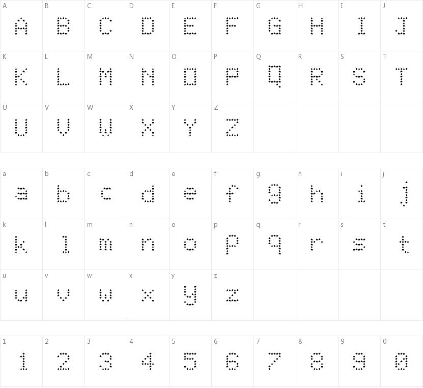 JD Stars的字符映射图