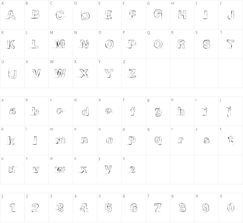 Distopia Black Outlines的字符映射图