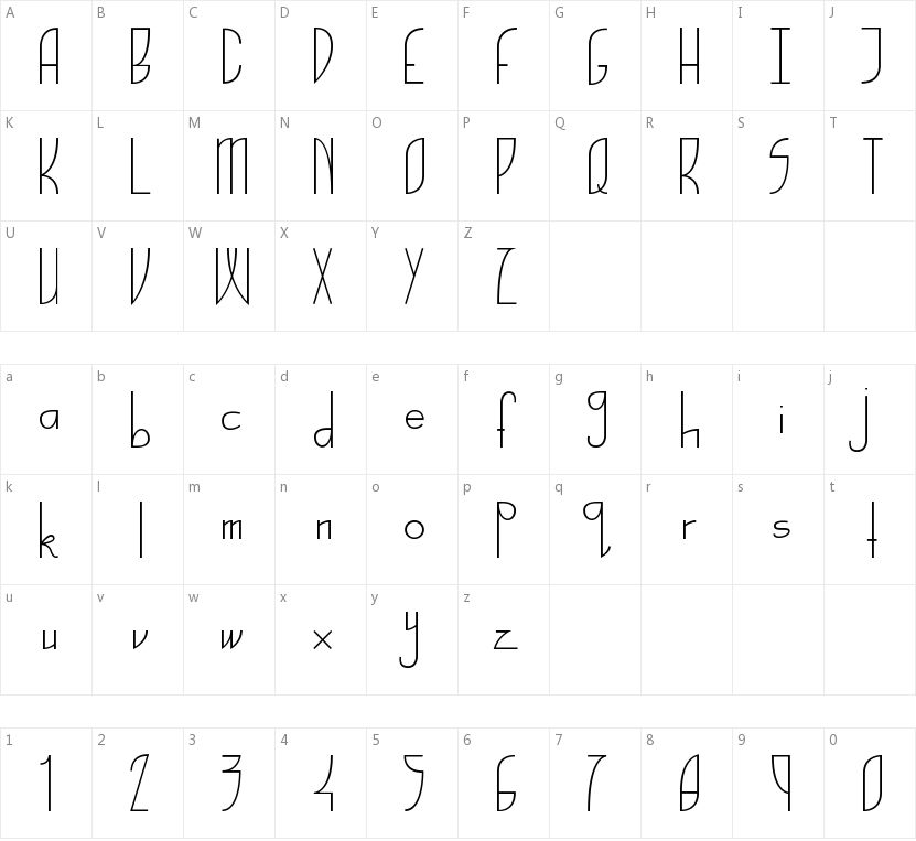 Belle Font Nouveau的字符映射图