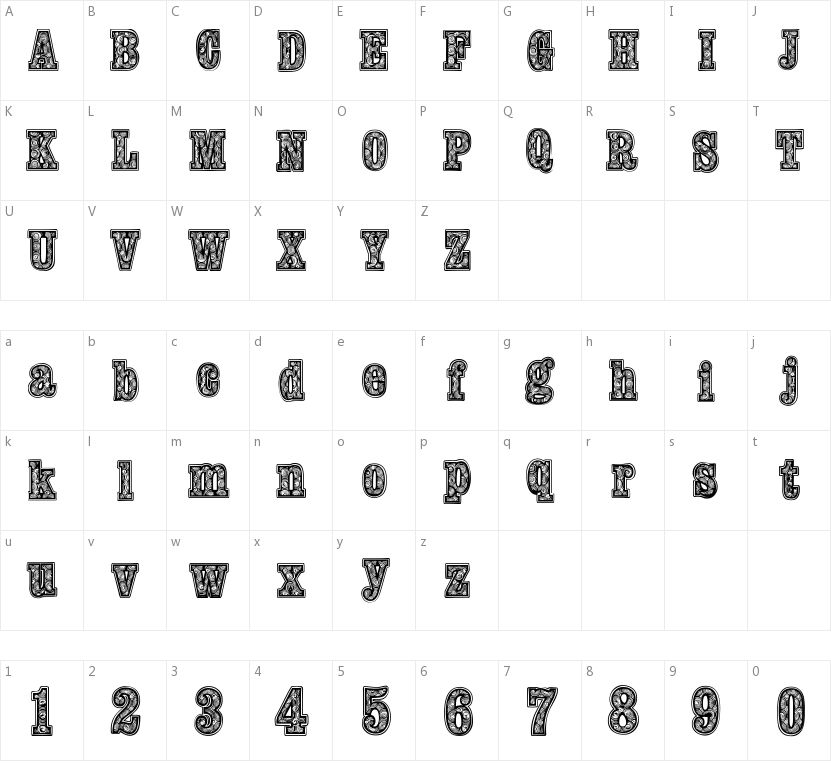 Woodcutter Fontana的字符映射图