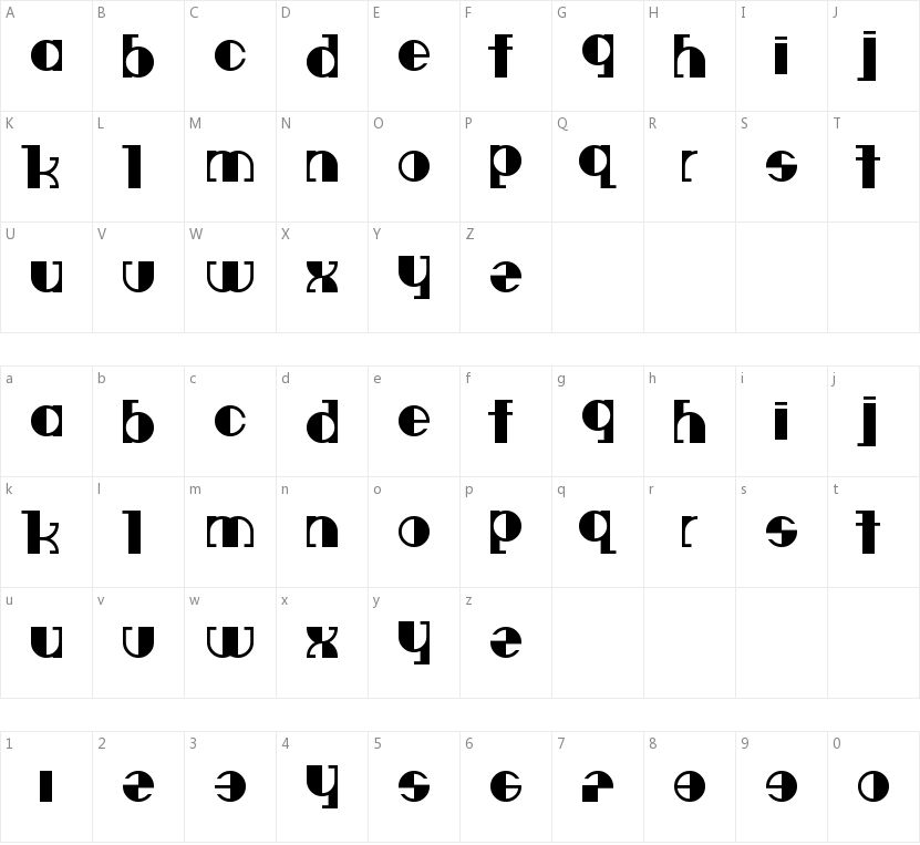Deavantgar的字符映射图