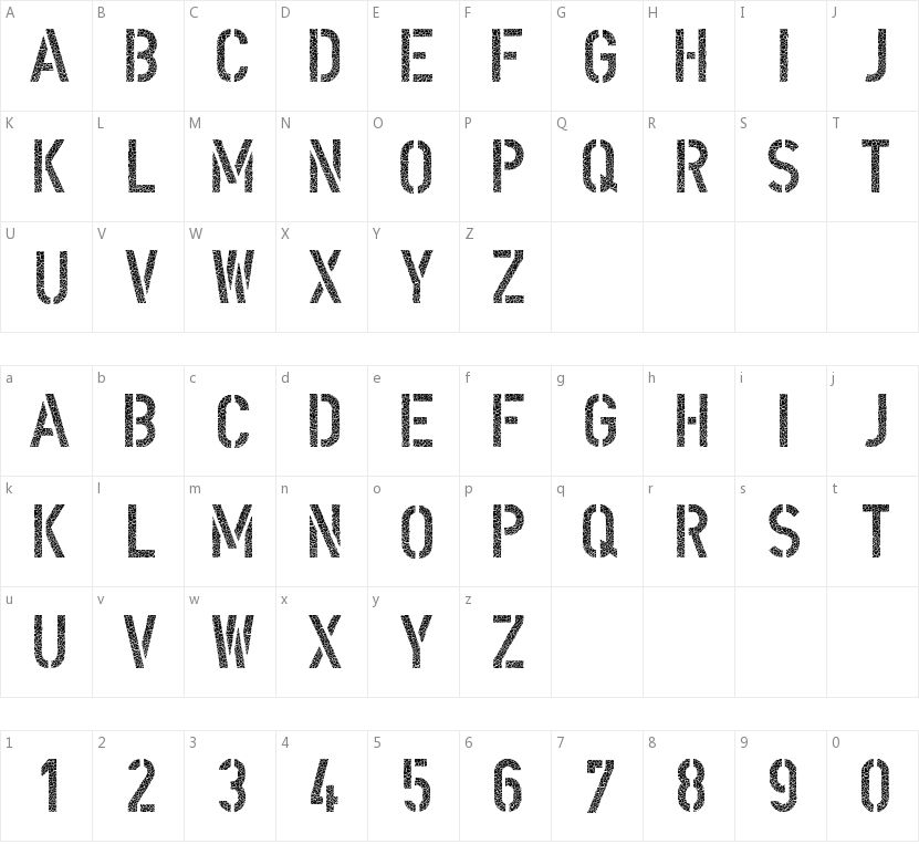 DIN Schablonierschrift Cracked的字符映射图