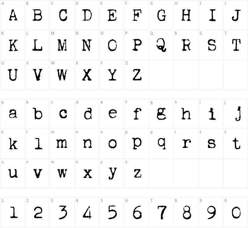 Corona 4 Typewriter的字符映射图