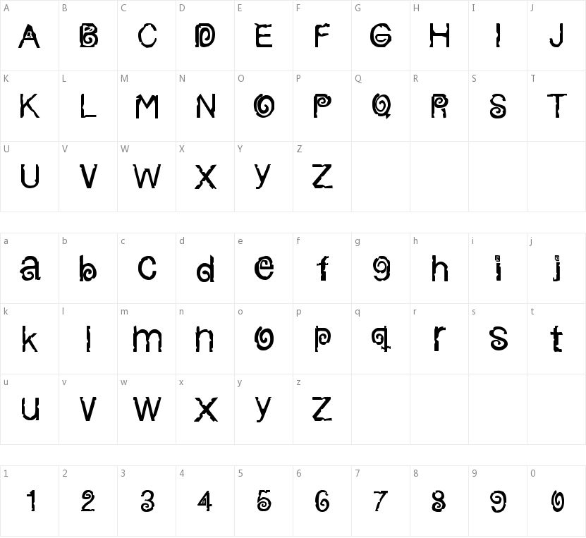 Columbian Stroke的字符映射图