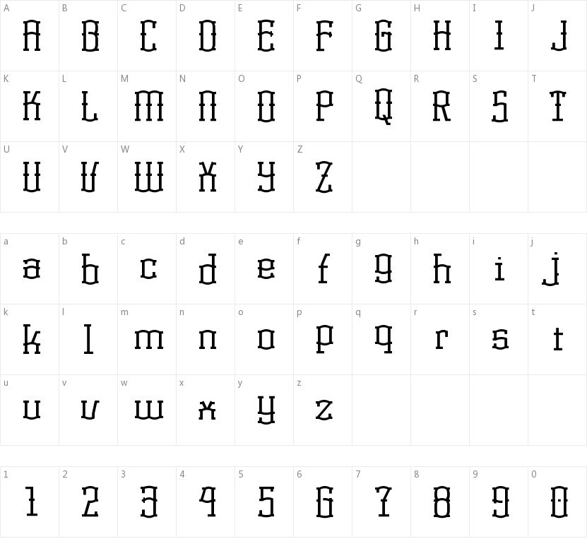 Korneuburg Display的字符映射图