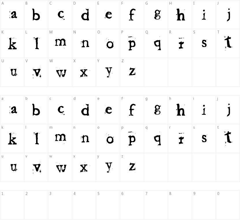 Baketvalley Old Face的字符映射图